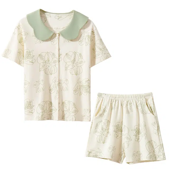 欧迪芬 亲肤透气轻弹柔顺短袖上衣可外穿家居睡衣套装 女款 白色