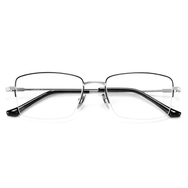 老花镜 夕阳红 航空级 纯钛 长方形 功能性眼镜 男款 黑色 高清防蓝光