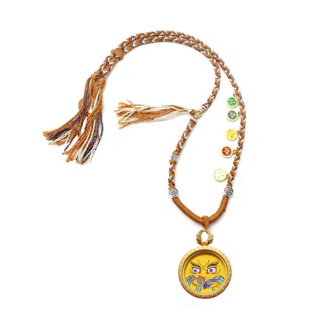 玉临门 新中式招财纳福 黄财神可爱版唐卡热贡手绘 合金 吊坠 男女同款情侣款