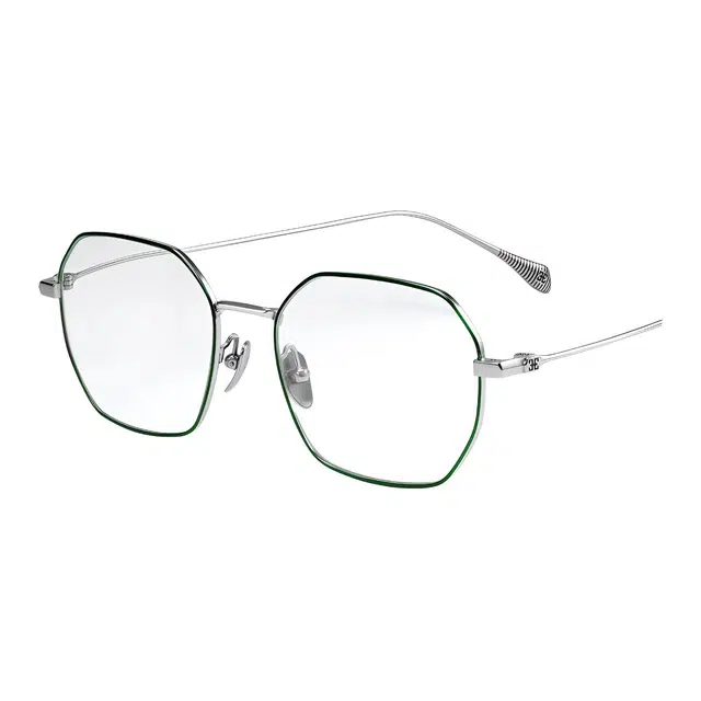 夕阳红 高清防蓝光老花镜 纯钛 不规则/多边形 功能性眼镜 女款 银间绿
