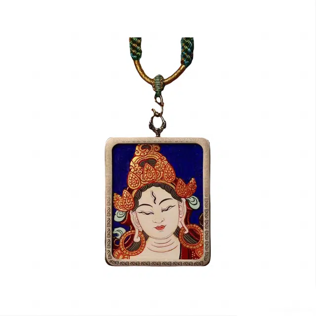 玉临门 国潮民族风象征智慧纯洁无瑕长寿功德无量白度母唐卡热贡手绘 合金 项链 男女同款情侣款 送 男 女朋友 七 夕礼 物 礼盒包装