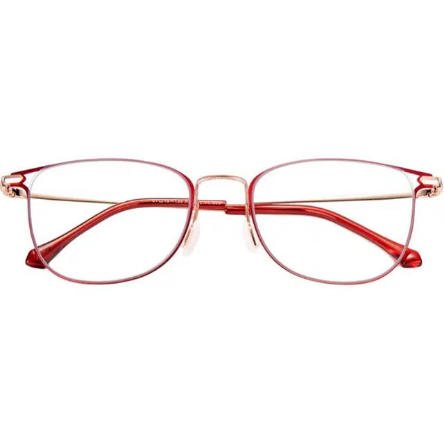 老花镜 夕阳红 远中近三用 合金 椭圆形 功能性眼镜 女款 玫瑰金间酒红 高清防蓝光