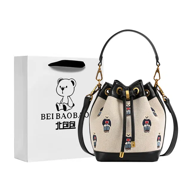 北包包 高级感小熊时尚休闲手 帆布 单肩包 常规 女款 黑色/棕色