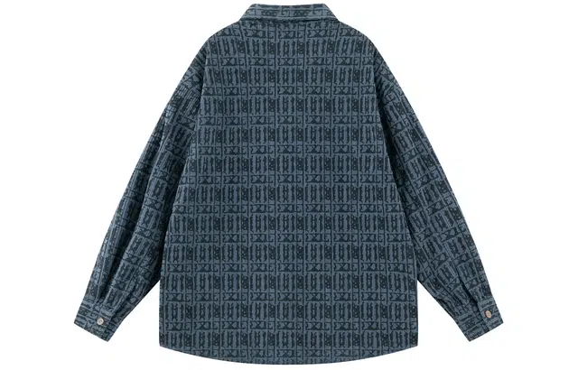 徐太浪 复古学院风满印提花翻领落肩单排扣宽松休闲长袖衬衫 男女同款