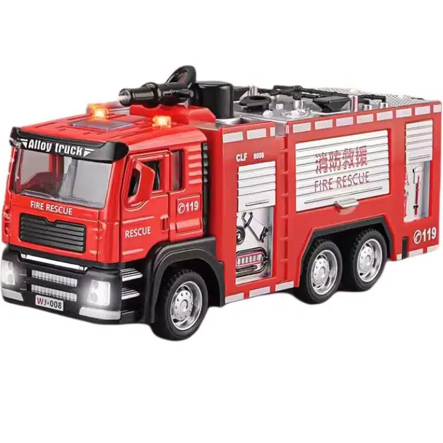 卡威 特大号喷水消防车 合金云梯救援车水罐摆件 成品模型