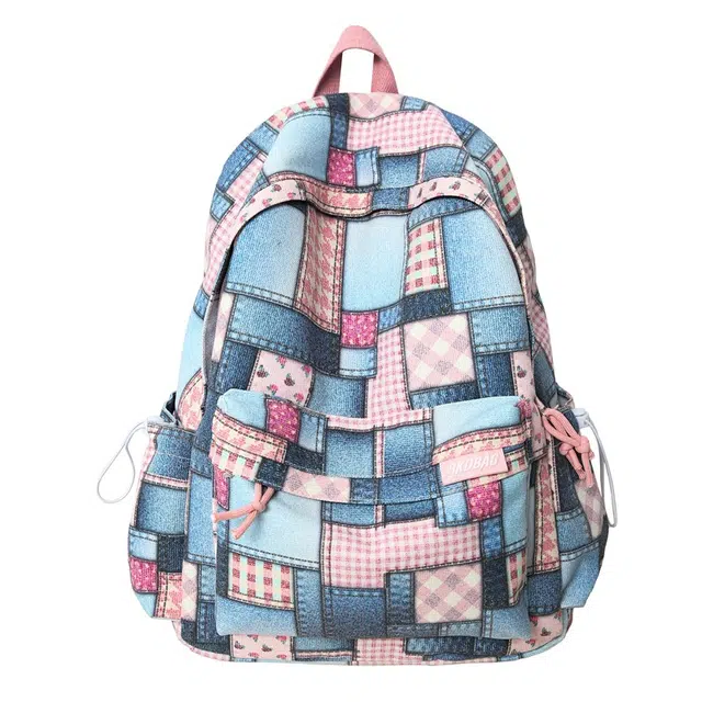 爱尔绅特 学院风少女学生书包女韩版高中复古格子 帆布 帆布包背包双肩包 男女同款情侣款 白色/黑色