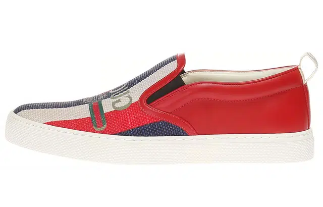 Gucci Canvas Leather Slip-On Sneakers Red White