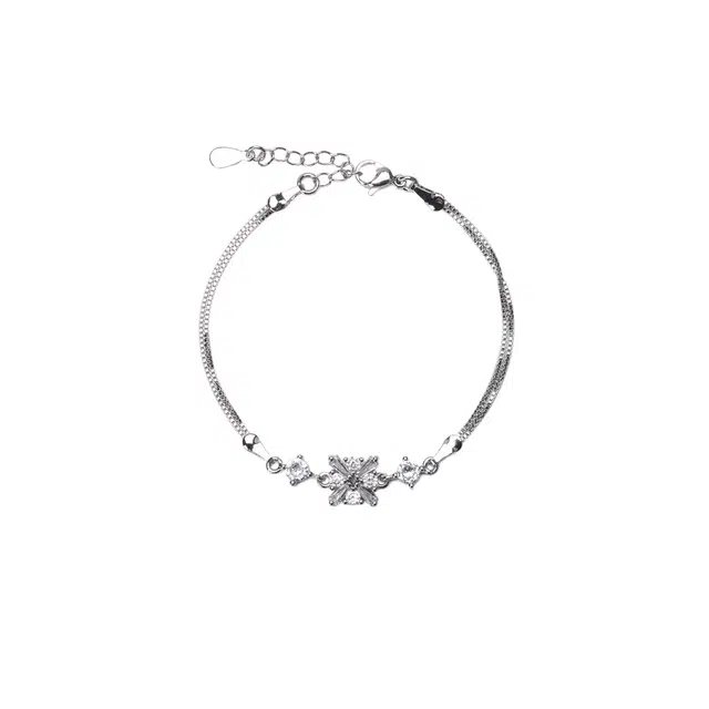 聆听花开 方形 轻奢精致高级感 个性气质小众设计璀璨优雅气质韩版 创意设计日常通勤休闲 铜 锆石 手链 女款