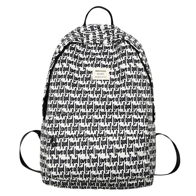 度森袋鼠 潮牌韩版休闲时尚印花 尼龙 双肩包 常规 男女同款情侣款 白配黑/蓝色/黑色/深灰色