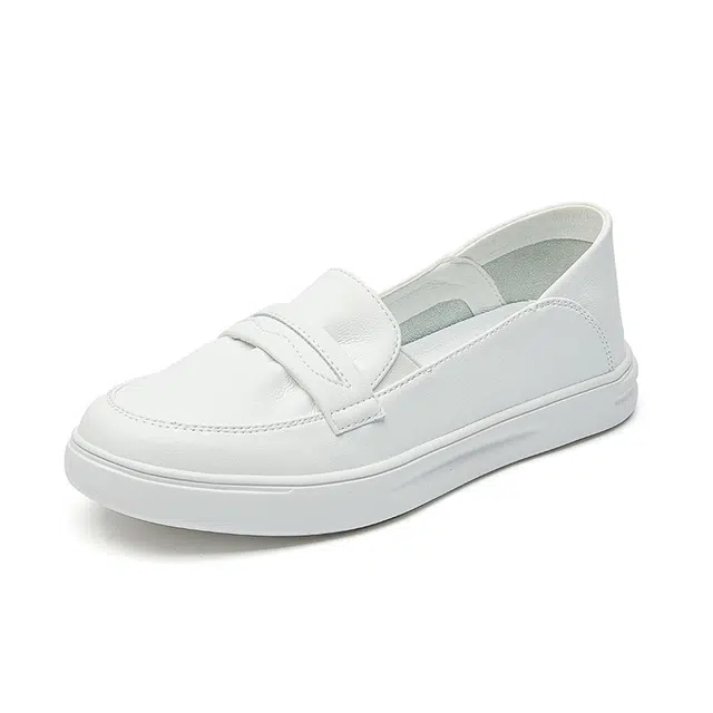健氏 二层牛皮 百搭舒适软底一脚蹬 减震防滑耐磨 低帮 生活休闲鞋 女款 白色