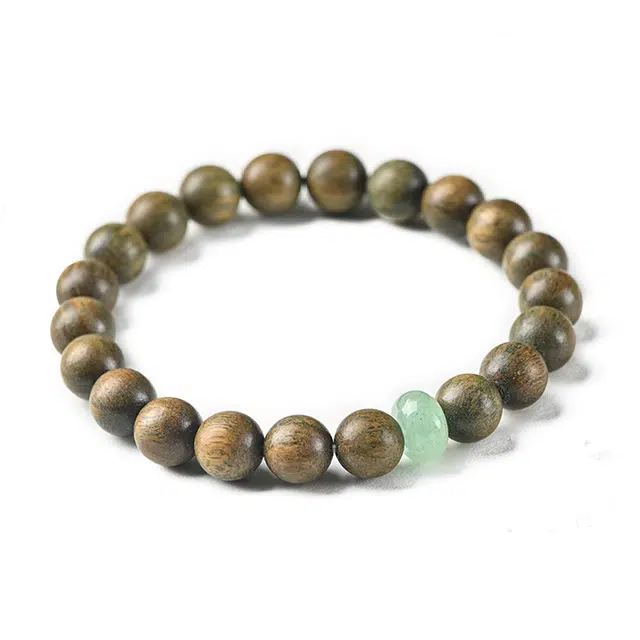 琉堇 径山寺古风木质森系佛珠  复古中国风单圈文玩绕指柔串珠 小众简约招桃花文玩念珠 东陵玉 手串 男女同款情侣款 绿檀