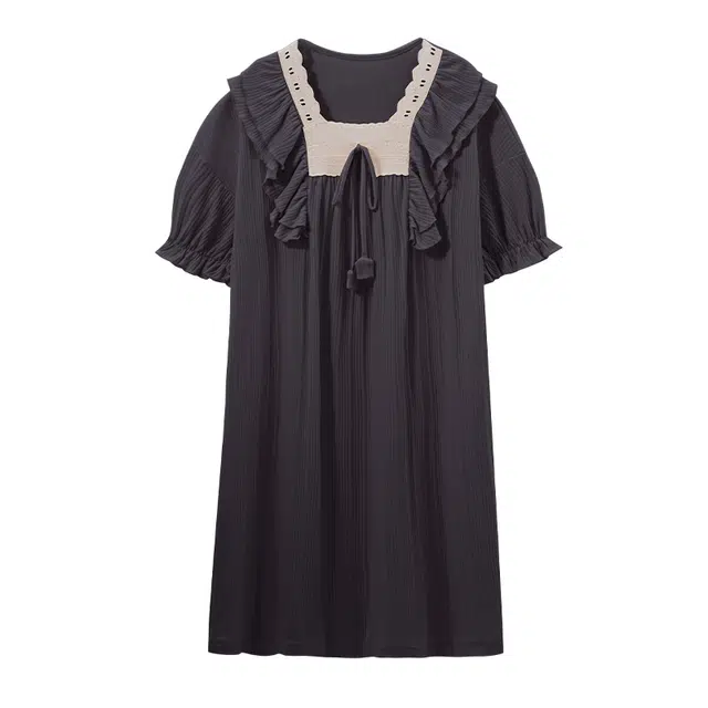 欧诗帛 带胸垫舒适休闲短袖睡裙 女款 黑色