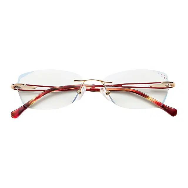 夕阳红 防蓝光高清老花镜超轻 β钛 椭圆形 功能性眼镜  女款 金间酒红