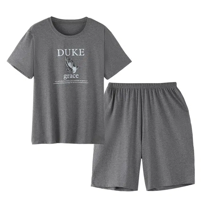 歌倩雅 加大码圆领短袖家居服睡衣套装 男款 图色