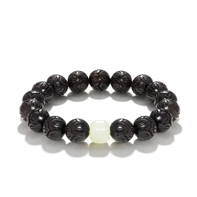 百慕眸 檀莲佛珠 新中式复古文艺高级感好运连连转运珠 檀木 手串 男女同款情侣款 黑檀 礼品礼盒装