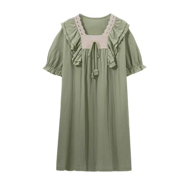 欧诗帛 带胸垫方领纯色短袖睡裙 女款 绿色