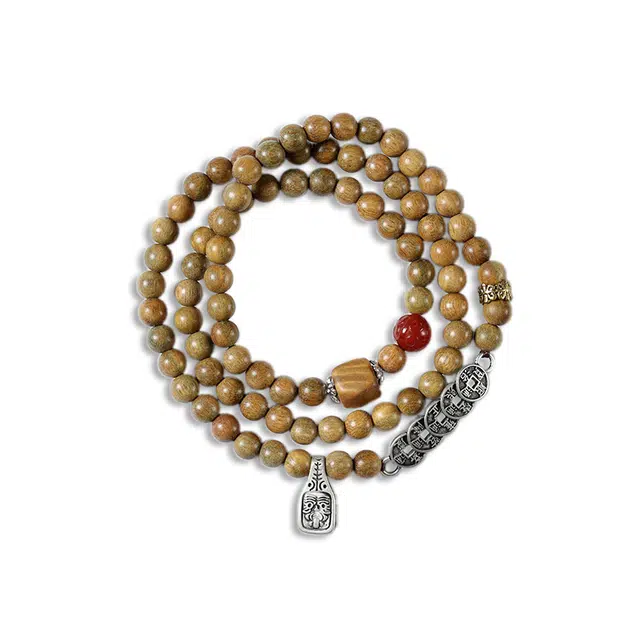 京华录 古风多圈叠戴 招财纳福 五帝钱手牌 复古民族风 文玩念珠 本命年转运 森系简约精致 禅意 檀木 手串 男女同款情侣款 绿檀