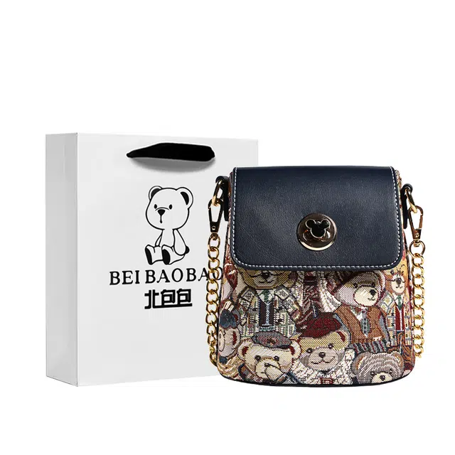 北包包 流行可爱小熊时尚百搭 布 水桶包链条包斜挎包单肩包 常规 女款 蓝色/粉色/棕色