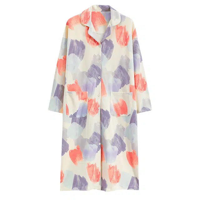 俏霓桐 亲肤舒适自带胸垫防凸点长袖开衫睡裙 女款 图色