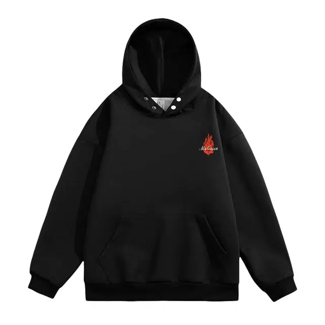 木林森 美式复古高街热火玫瑰字母印花休闲宽松舒适百搭落肩连帽卫衣 男女同款