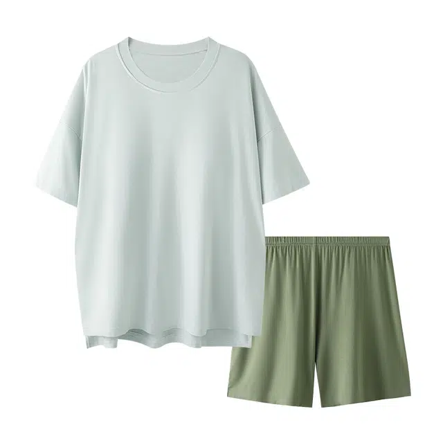 欧诗帛 带胸垫短袖舒适亲肤睡衣套装 女款 蓝绿色