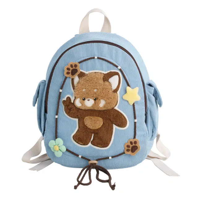 抱竹 小熊猫甜尾可爱玩偶日常百搭 聚酯纤维 双肩包 女款 蓝色