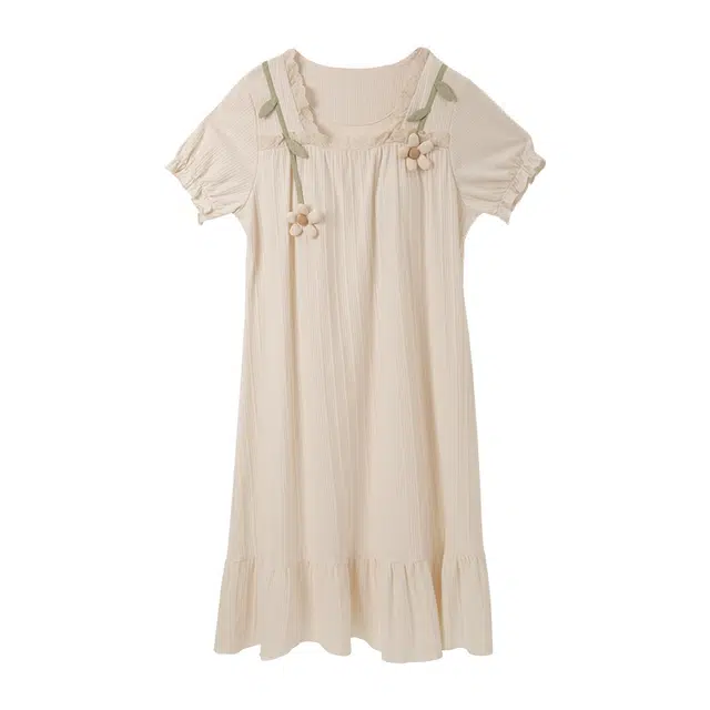 欧诗帛 甜美带胸垫方领短袖睡裙 女款 杏色