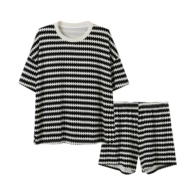 欧诗帛 带胸垫舒适透气短袖三分裤可外穿睡衣套装 女款 黑色