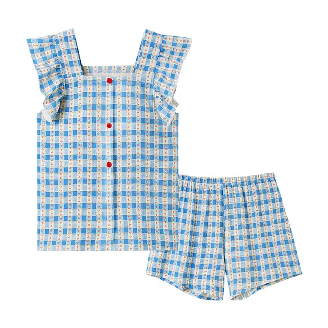 欧诗帛 甜美高颜值带胸垫吊带三分裤睡衣套装 女款 蓝色