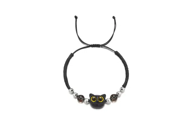 尚银福 大眼猫咪 国潮猫咪轻奢高级感小花小清新可爱小众设计 织物 手链 女款