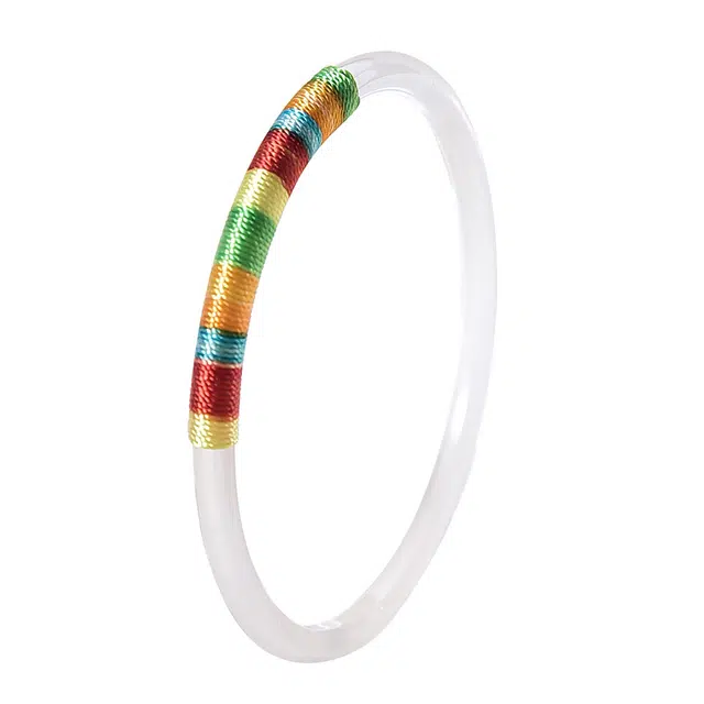 周百福 白月光 新中式汉服古风五彩编织荔枝平安绳小众古香古色显白水润清冷感细圆镯 玉髓 玉石手镯 女款 #礼盒