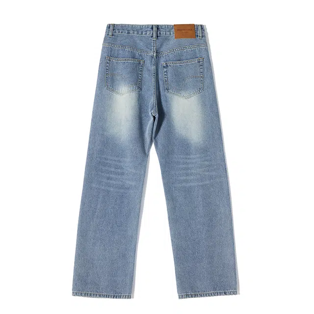 雅鹿 美式高街直筒宽松时尚耐磨水洗牛仔裤 男款 浅蓝色