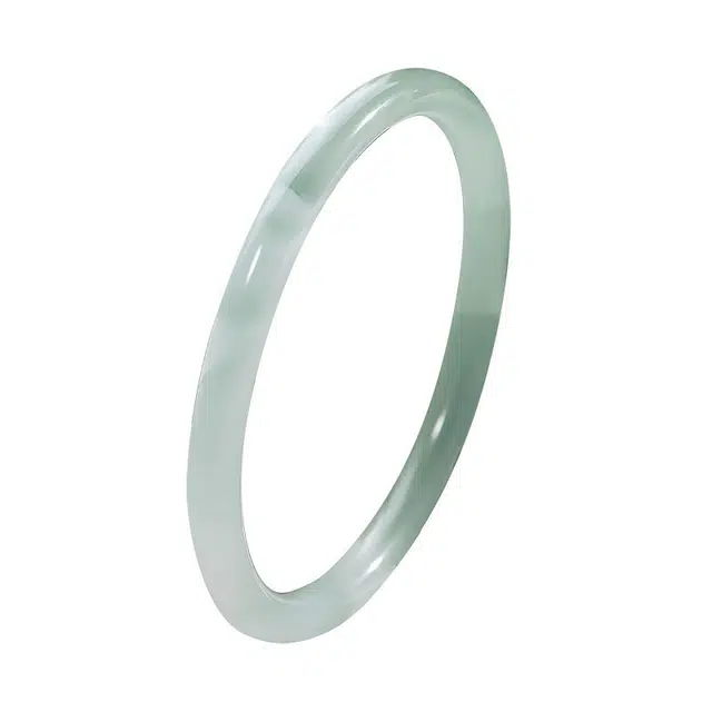 周百福 青黛美人镯 新中式原创设计素圈青山黛细圆条镯 复古风汉服旗袍 清冷感叠戴镯细腻显白 玉髓 玉石手镯 女款