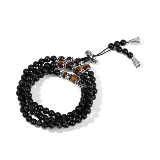 百慕眸 新中式复古国潮藏式六字真言 招财纳福静心禅意平安转运珠 虎眼石 手链 男女同款情侣款