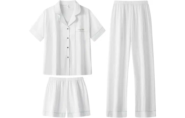 宫蝶 凉感透气休闲简约高级感短袖长裤家居服可外穿睡衣套装 女款 白色