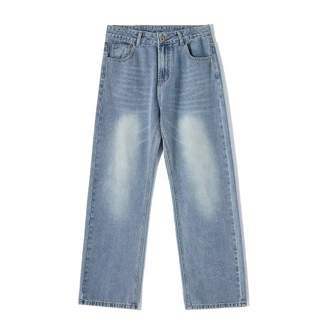 雅鹿 美式高街直筒宽松时尚耐磨水洗牛仔裤 男款 浅蓝色