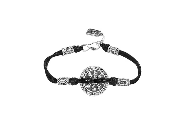 迎百宝 新中式山鬼花钱吉祥转运八卦牌铜钱编织绳民族风气质 大气日常休闲通勤手绳 合金 手链 男女同款情侣款