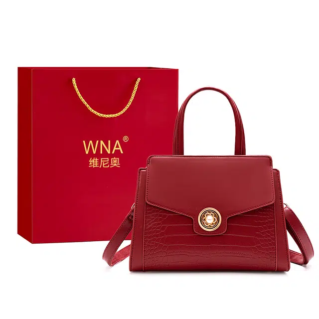 维尼奥 小众设计质感高颜值简约时尚潮流百搭 合成革 手提单肩斜挎包 中号 女款 红色