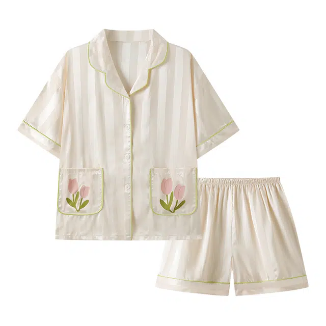 欧诗帛 凉感舒适亲肤短袖三分裤睡衣套装 女款 杏色