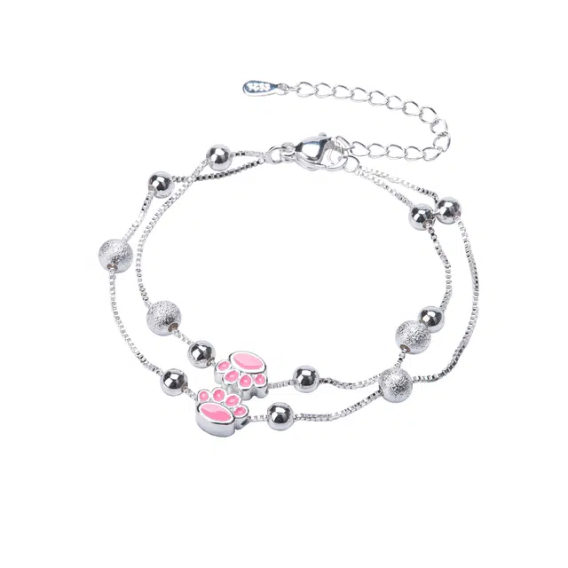 聆听花开 粉萌猫爪手饰 小众设计精致简约高级感可爱甜美双层设计 小清新森系个性气质时尚百搭 合金 手链 女款