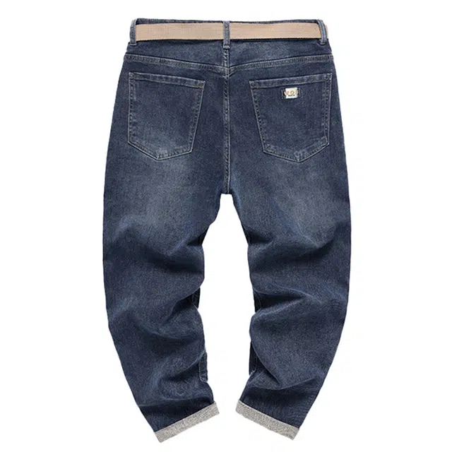 雅鹿 水洗复古休闲小直筒时尚潮流宽松百搭牛仔裤 男款 蓝色