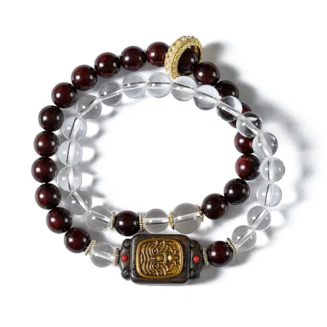 京华录 宫廷风文艺复古潮流 民族风扎基拉姆双圈 藏式念珠盘玩 国风设计感本命年招财纳福转运珠 紫檀 手串 男女同款情侣款 檀木