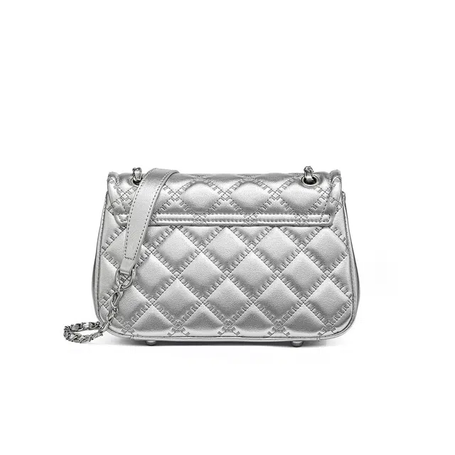 红蜻蜓 学院风女学生包包气质百搭经典小香风菱格五金链条自动扣 牛皮 斜挎包单肩包 常规 女款 银色/米白色/黑色