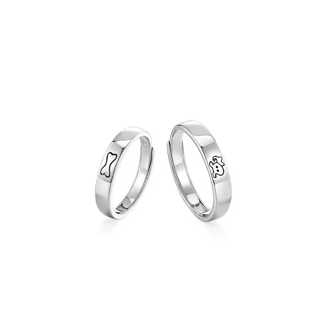 聆听花开 小狗爱骨头对戒 可爱萌趣小众设计高级感 简约个性气质时尚百搭可调节新款潮流 铜 戒指 男女同款情侣款