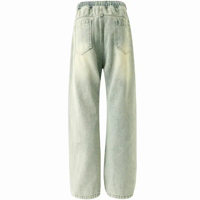 吾皇猫 美式复古基础款简约百搭长裤水洗做旧割破破洞乞丐裤子宽松直筒休闲牛仔裤 男女同款