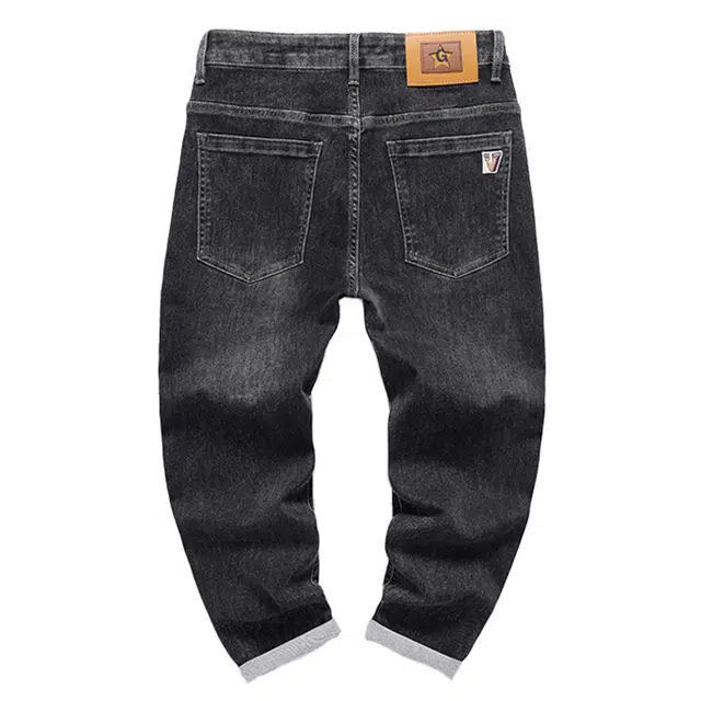 雅鹿 韩版修身直筒裤弹力时尚百搭牛仔裤 男款 黑灰