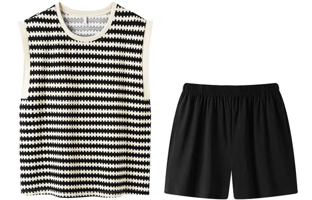 宫蝶 慵懒感无袖背心休闲家居服可外穿简约睡衣套装 女款 黑白色