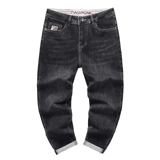 雅鹿 韩版修身直筒裤弹力时尚百搭牛仔裤 男款 黑灰