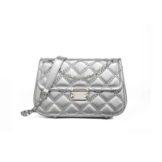 红蜻蜓 学院风女学生包包气质百搭经典小香风菱格五金链条自动扣 牛皮 斜挎包单肩包 常规 女款 银色/米白色/黑色