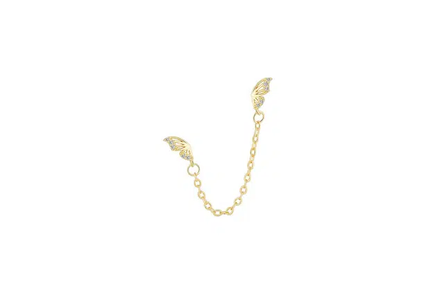 迎百宝 气质优雅个性高级感金色蝶梦蝴蝶元素仙气飘飘双耳洞福音 合金 耳环 女款